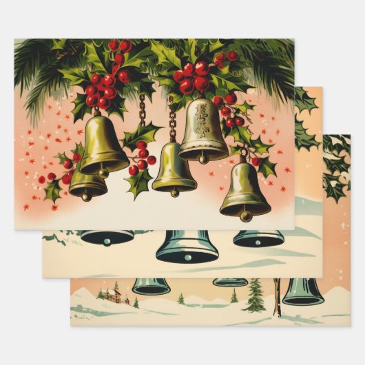 Retro Vintage Kerstmistrio Stijl O Inpakpapier Vel (Set)