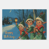 Retro Vintage Kerstmistrio Stijl T Inpakpapier Vel (Voorkant 3)