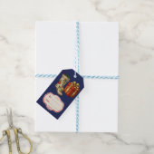 Retro Vintage Kerstmutsen Blauw Cadeaulabel (Met Touw)