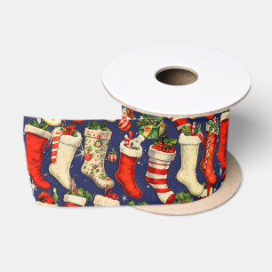Retro Vintage Kerstmutsen Blauw Satijnen Lint