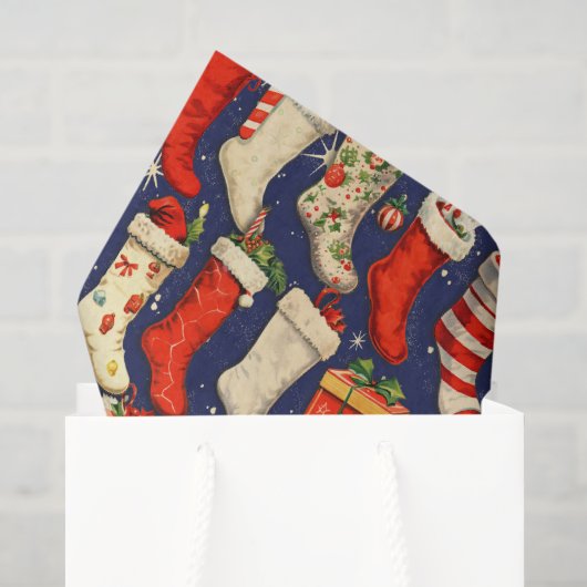 Retro Vintage Kerstmutsen Blauw Tissuepapier (Cadeauzakje)