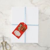 Retro Vintage Kerstmutsen Rood Cadeaulabel (Met Touw)