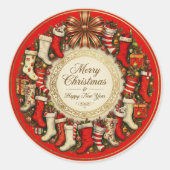 Retro Vintage Kerstmutsen Rood Ronde Sticker (Voorkant)