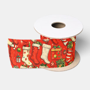 Retro Vintage Kerstmutsen Rood Satijnen Lint