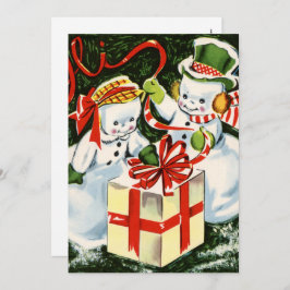 retro vintage kerstpaar sneeuwpop feestdagenkaart