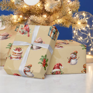 Retro Vintage-kerstpatroon Cadeaupapier