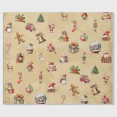 Retro Vintage-kerstpatroon Cadeaupapier (Vlak)