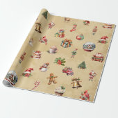 Retro Vintage-kerstpatroon Cadeaupapier (Uitgerold)