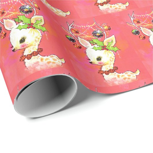 Retro vintage kerstreder Holiday Cadeaupapier (Rol Hoek)