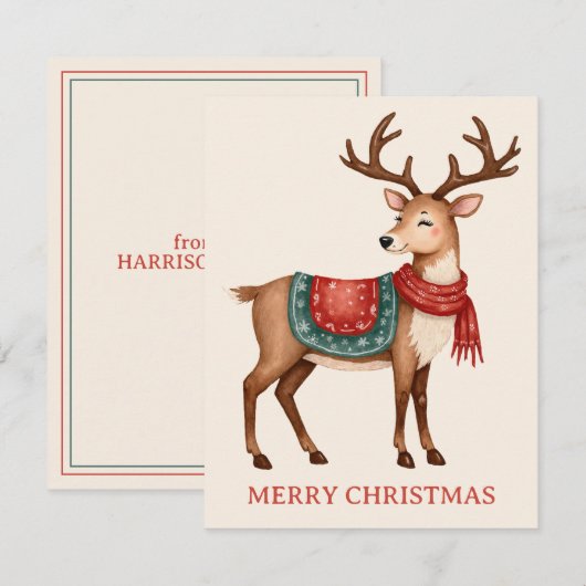 Retro Vintage Kerstrendier Gepersonaliseerd Notitiekaartje