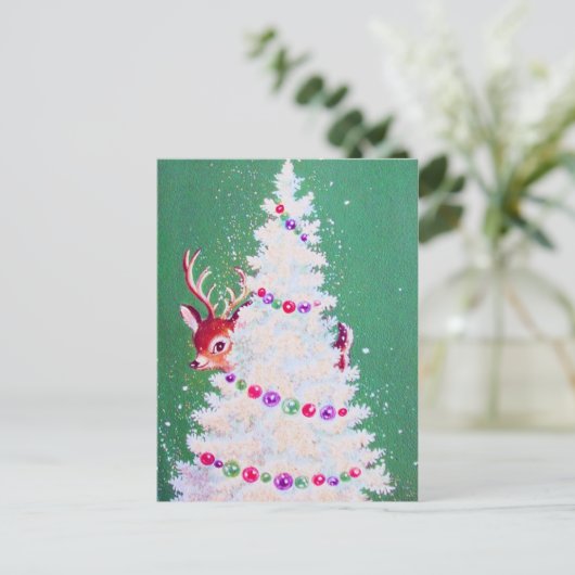 Retro vintage kerstrendierboom briefkaart (Staand voorkant)