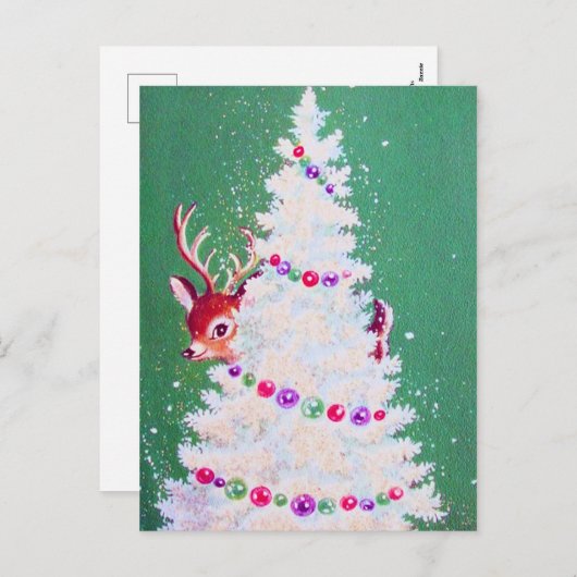 Retro vintage kerstrendierboom briefkaart (Voorkant / Achterkant)
