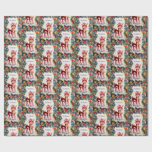 Retro vintage kerstrendierensap cadeaupapier (Vlak)