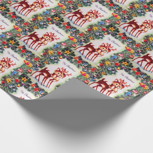 Retro vintage kerstrendierensap cadeaupapier (Hoek)