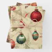 Retro Vintage-kerstsierdennen Inpakpapier Vel (In situ)