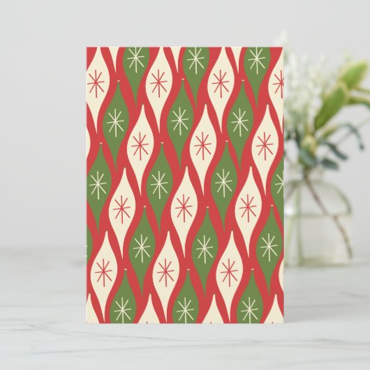 Retro Vintage-kerstsierpatronen op rood Kaart (Staand voorkant)