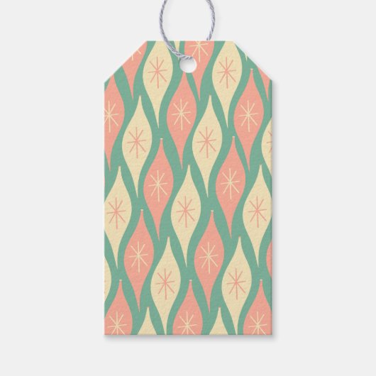 Retro Vintage-kerstsierpatroonroze Cadeaulabel (Voorkant)