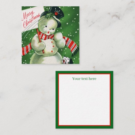 retro vintage kerstsnowman add text notitiekaartje (Voorkant / Achterkant)