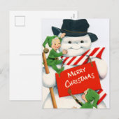 retro vintage kerstsnowman elf feestdagenkaart (Voorkant / Achterkant)