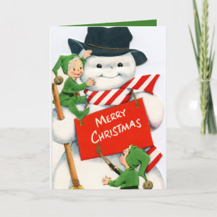retro vintage kerstsnowman elf voegt sentiment toe feestdagen kaart