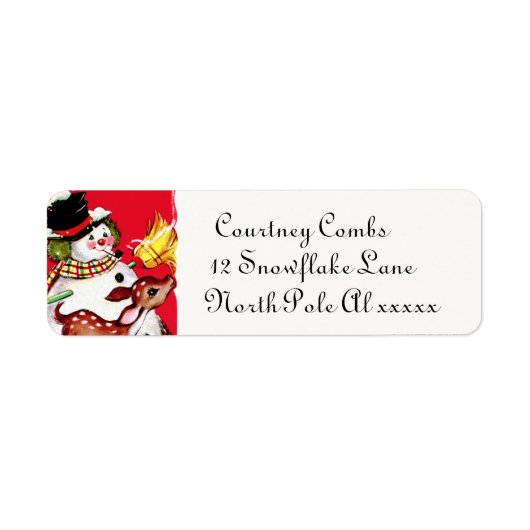 retro vintage kerstsnowman en rendier etiket (Voorkant)
