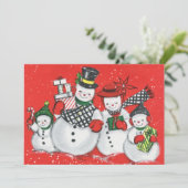 retro vintage kerstsnowman feestdagenkaart (Staand voorkant)