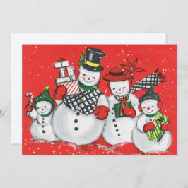 retro vintage kerstsnowman feestdagenkaart