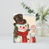 retro vintage kerstsnowman feestdagenkaart (Staand voorkant)