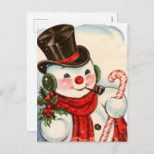 retro vintage kerstsnowman feestdagenkaart (Voorkant / Achterkant)