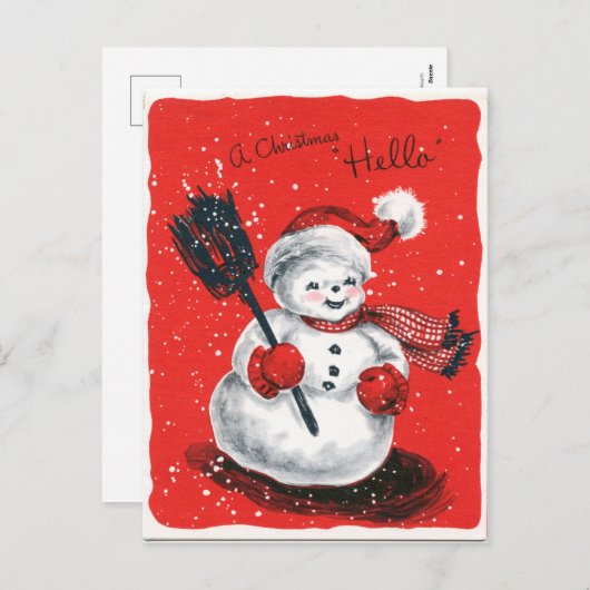 retro vintage kerstsnowman feestdagenkaart (Voorkant / Achterkant)