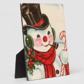 retro vintage kerstsnowman Holiday Fotoplaat (Zijkant)
