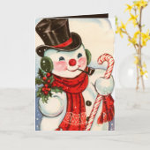 retro vintage kerstsnowman Holiday Kaart (Gele Bloem)