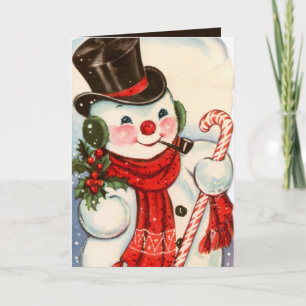 retro vintage kerstsnowman Holiday Kaart