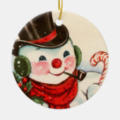 retro vintage kerstsnowman Holiday Keramisch Ornament (Voorkant)