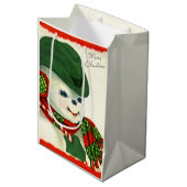 retro vintage kerstsnowman Holiday Medium Cadeauzakje (Voorkant Gekanteld)