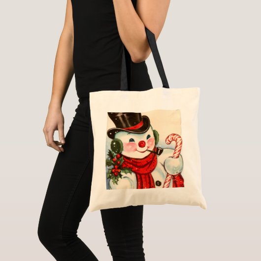 retro vintage kerstsnowman Holiday Tote Bag (Voorkant (product))