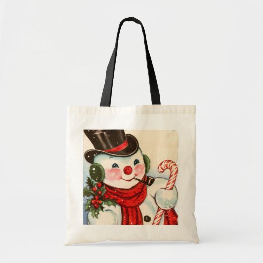 retro vintage kerstsnowman Holiday Tote Bag (Voorkant)