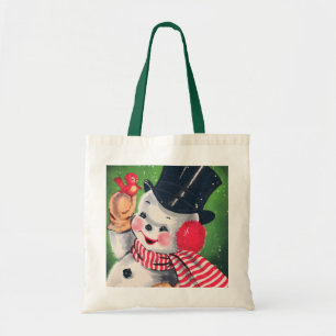 retro vintage kerstsnowman Holiday Tote Bag