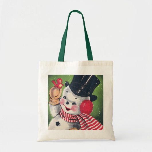 retro vintage kerstsnowman Holiday Tote Bag (Voorkant)