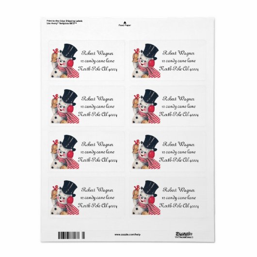 retro vintage kerstsnowman label (Full Sheet)