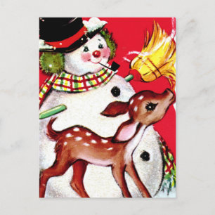 retro vintage kerstsnowman render feestdagenkaart