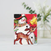 retro vintage kerstsnowman render feestdagenkaart (Staand voorkant)