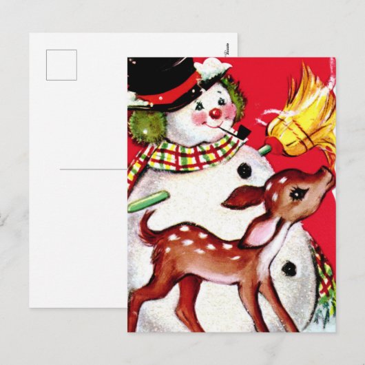 retro vintage kerstsnowman render feestdagenkaart (Voorkant / Achterkant)