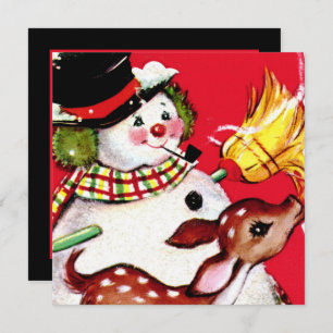 retro vintage kerstsnowman render kaart