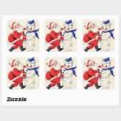 retro vintage kerstsnowman Santa Vierkante Sticker (Vel)