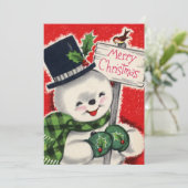 retro vintage kerstsnowman voegt gevoel toe feestdagenkaart (Staand voorkant)