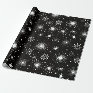 Retro Vintage Kerststerren & Sneeuwvlokken Cadeaupapier