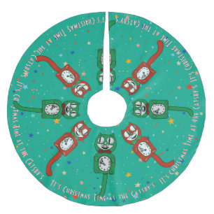 Retro Vintage Kersttijd Kat Klok Custom Kerstboom Rok