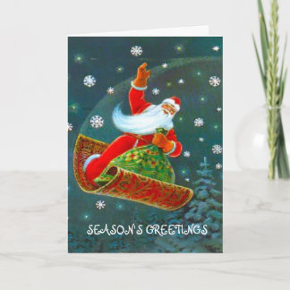 Retro Vintage Kersttijd, Santa's magische tapijt Feestdagen Kaart