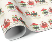 retro vintage kersttrein betegeld cadeaupapier (Rol Hoek)